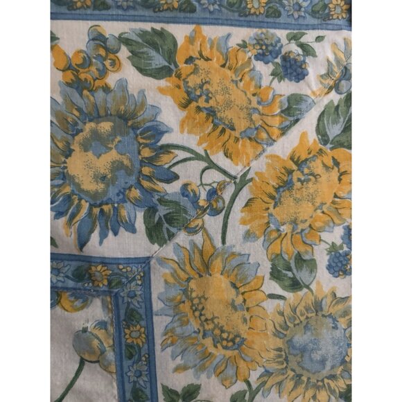 Vintage April Cornell Tablecloth Sunflower Yellow Blue Floral Cotton 48" X 49" - Picture 2 of 16